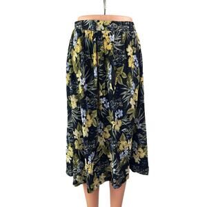 Sievers Women's Black Floral Tropical High Waisted A Line Midi Skirt Size M